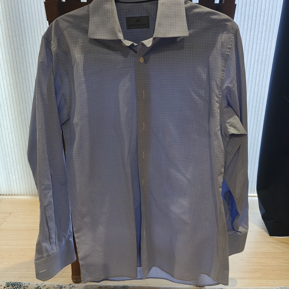 JB Workshop by Workshop Republic Clothing Blue Micro-Check Dress Shirt